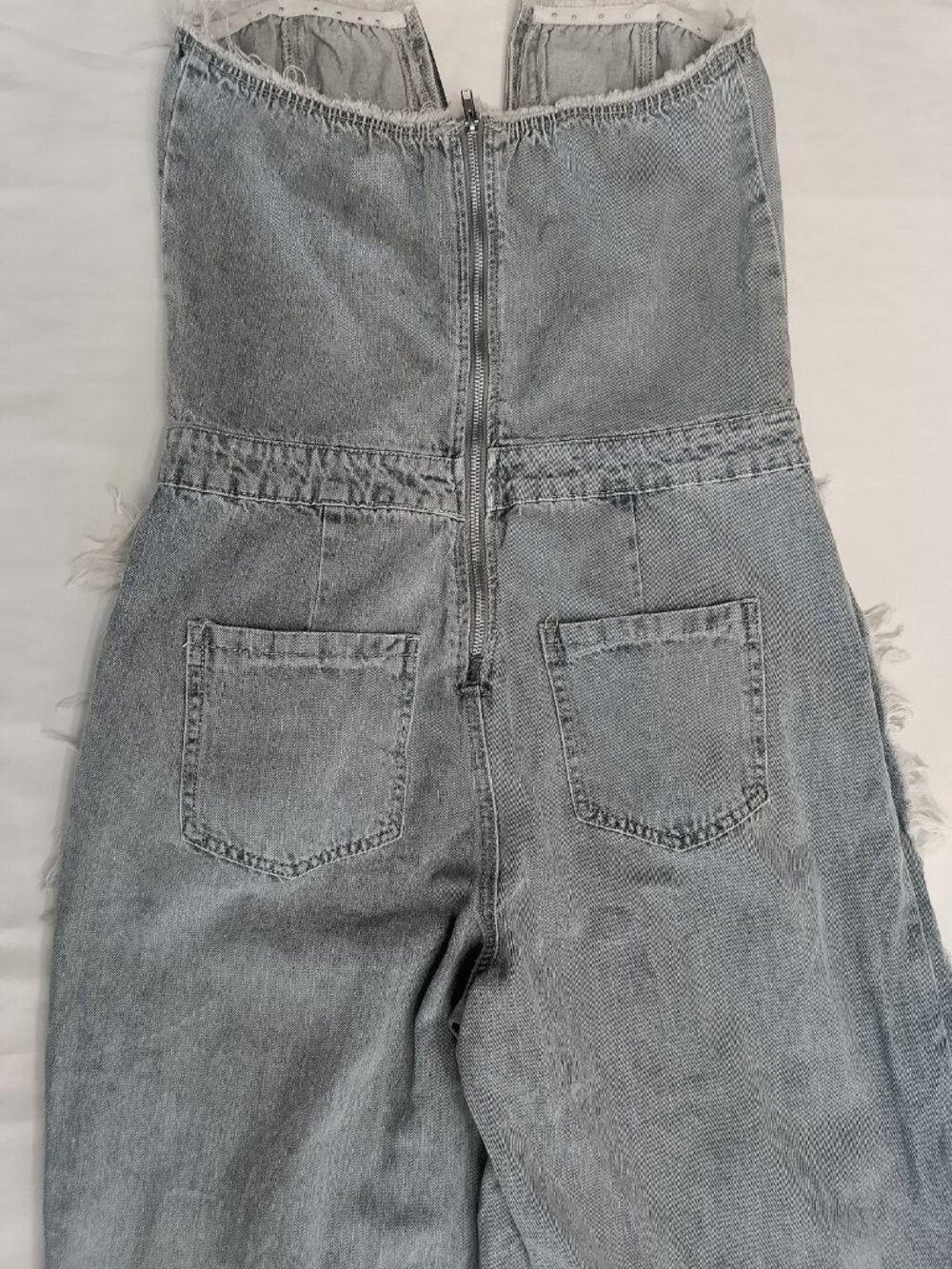 Fashion Nova Distressed Grey Denim Jumpsuit with Stud Details - Picture 10 of 16